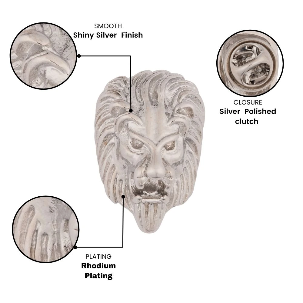 Silver Lion Face Metal Brass Lapel Pin for Men