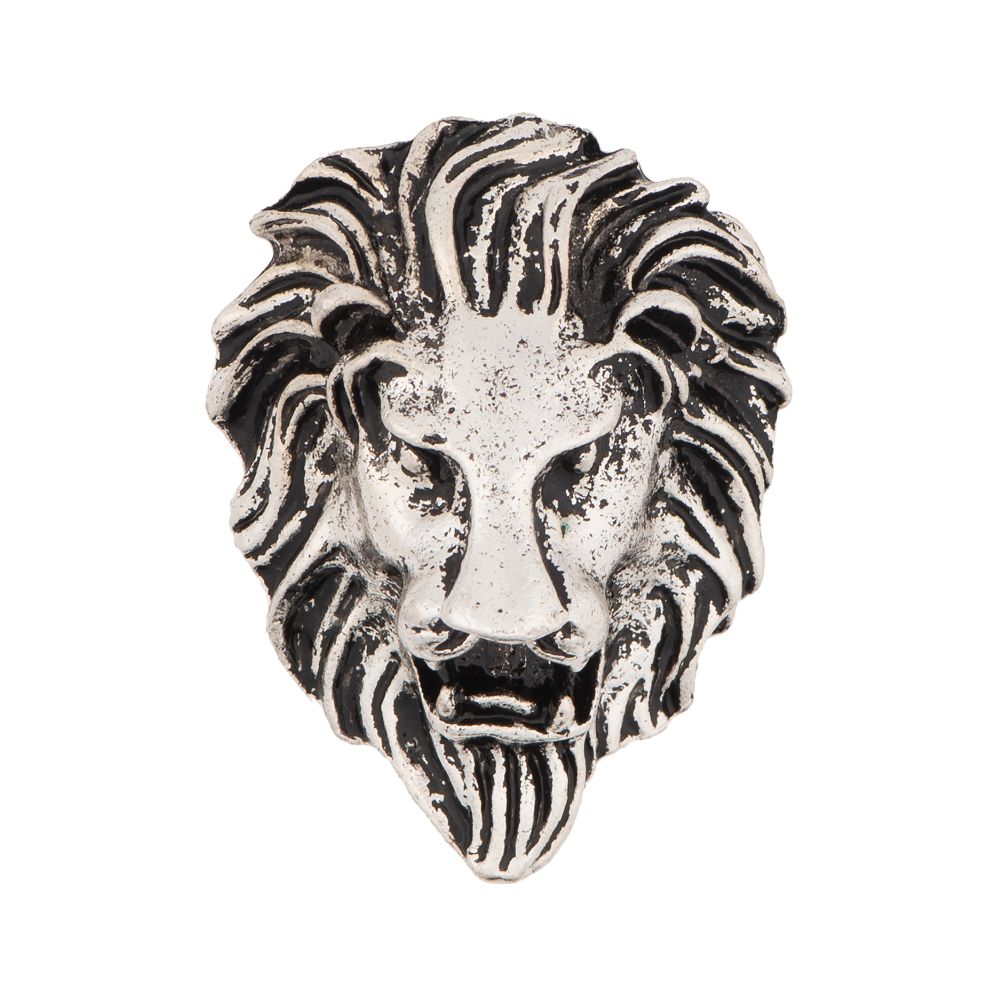 Oxidised Silver Lion Face Metal Brass Lapel Pin for Men