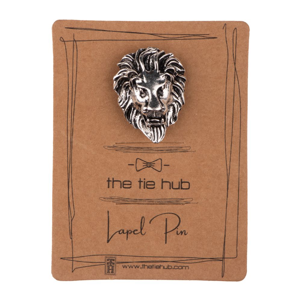 Oxidised Silver Lion Face Metal Brass Lapel Pin for Men