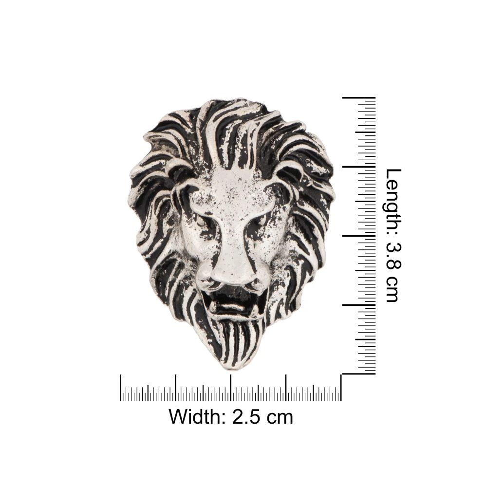 Oxidised Silver Lion Face Metal Brass Lapel Pin for Men