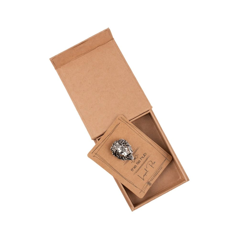 Oxidised Silver Lion Face Metal Brass Lapel Pin for Men
