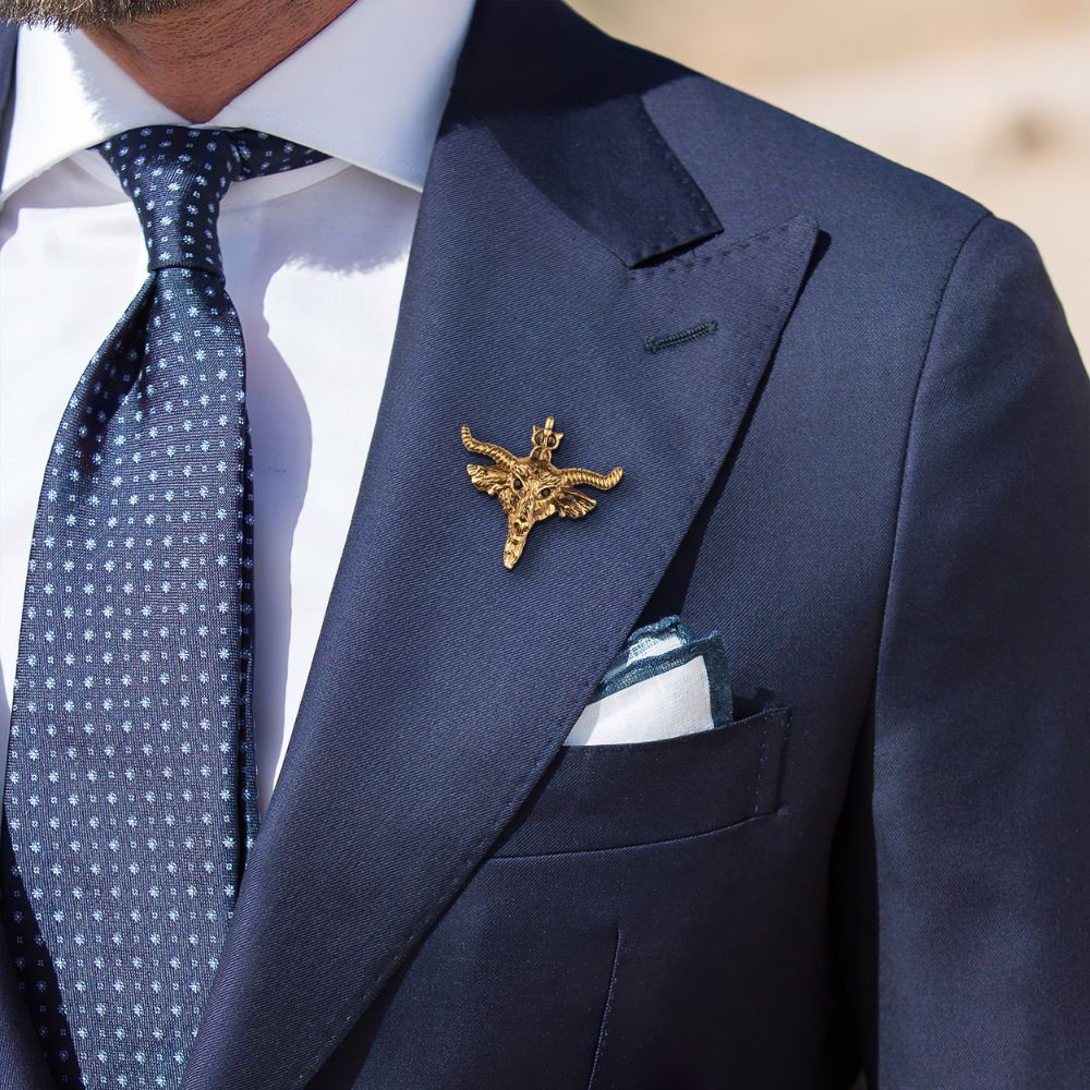 Gold Goat Skull Metal Brass Lapel Pin for Men