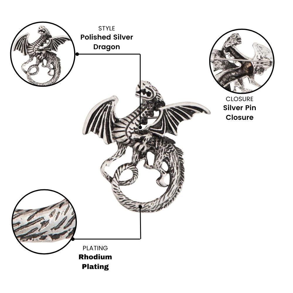 Oxidised Silver Dragon Metal Brass Lapel Pin for Men