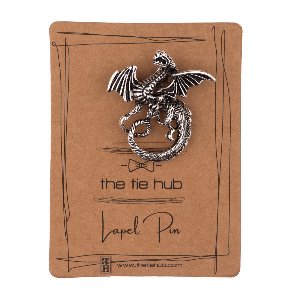 Oxidised Silver Dragon Metal Brass Lapel Pin for Men