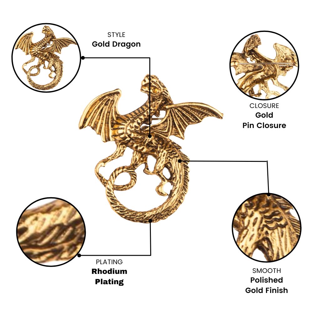 Gold Dragon Metal Brass Lapel Pin for Men