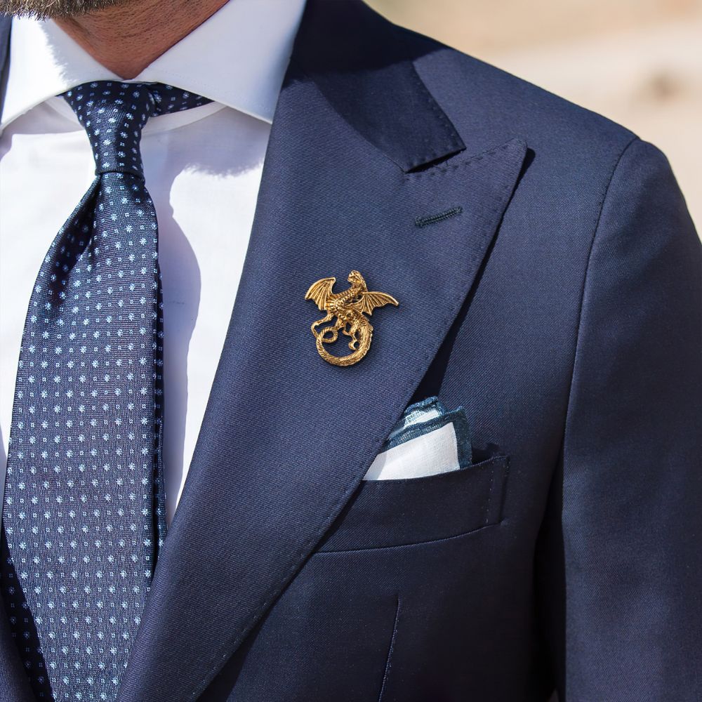 Gold Dragon Metal Brass Lapel Pin for Men