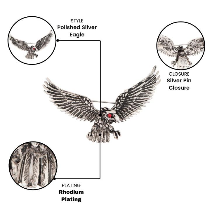 Oxidised Silver Eagle Metal Brass Lapel Pin for Men