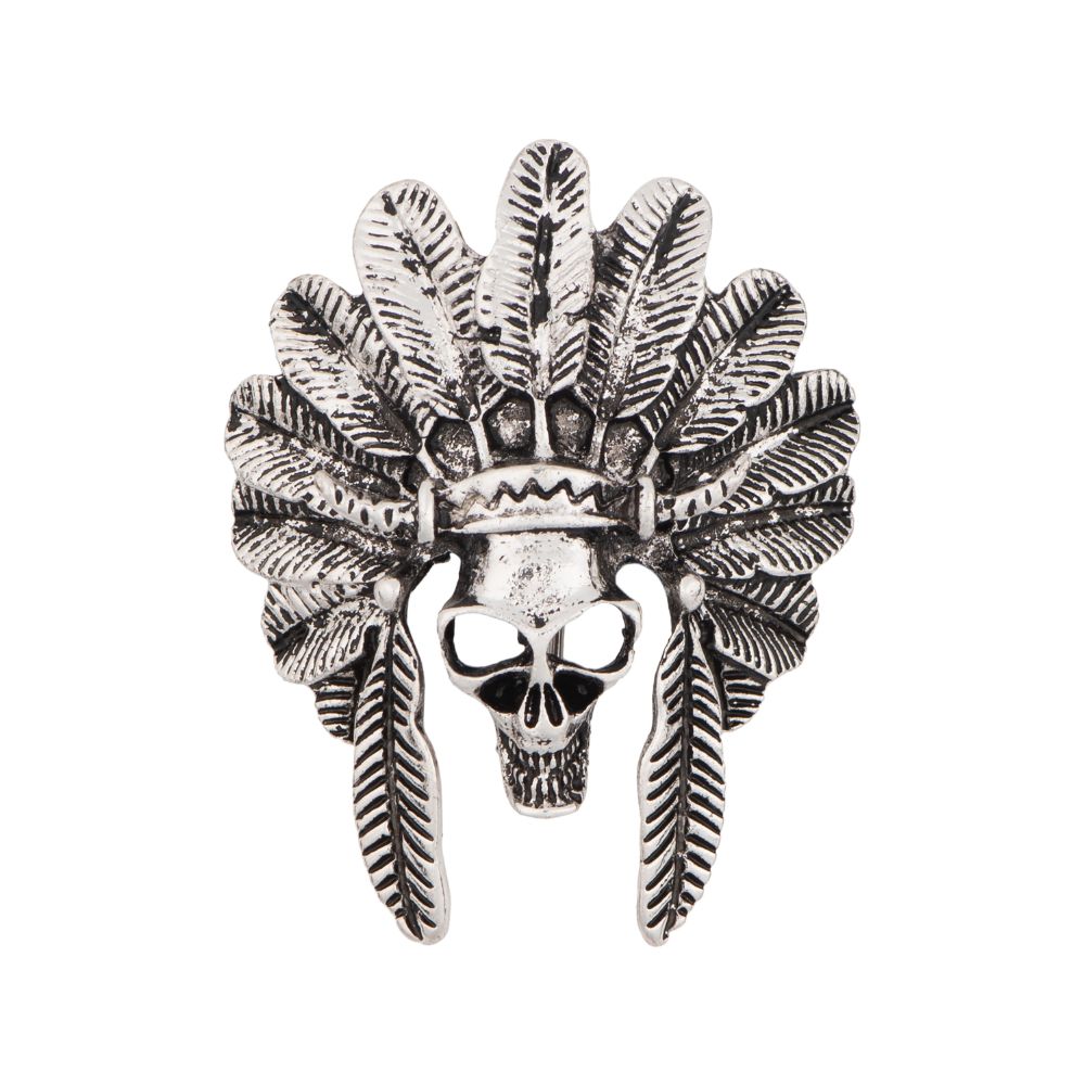 Oxidised Silver Skull Metal Brass Lapel Pin for Men