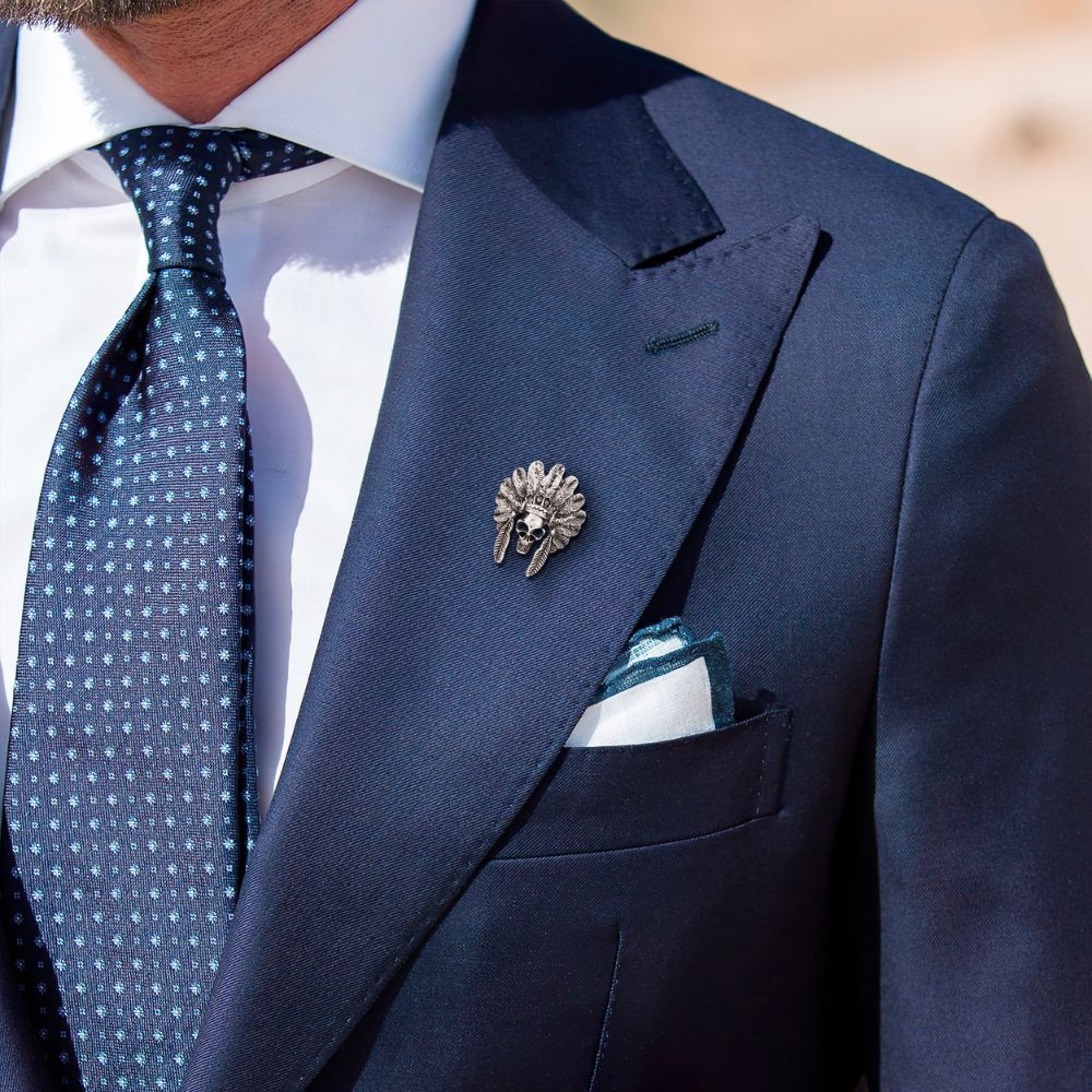 Oxidised Silver Skull Metal Brass Lapel Pin for Men