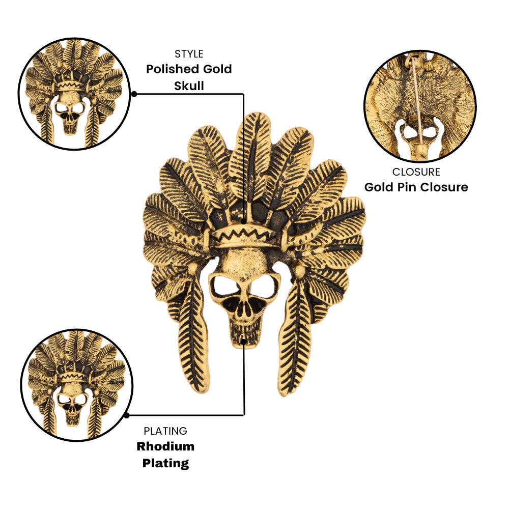 Gold Skull Metal Brass Lapel Pin for Men