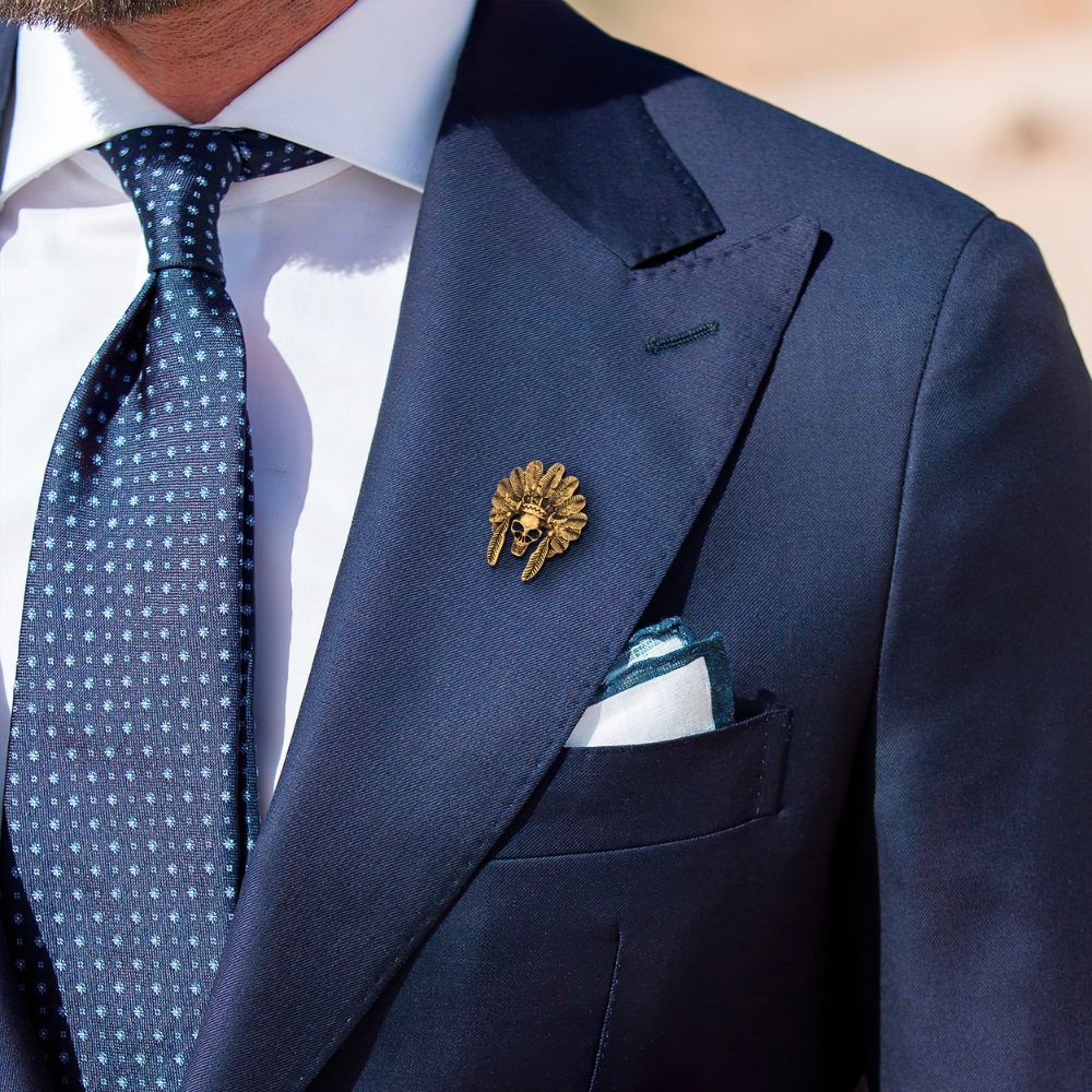 Gold Skull Metal Brass Lapel Pin for Men