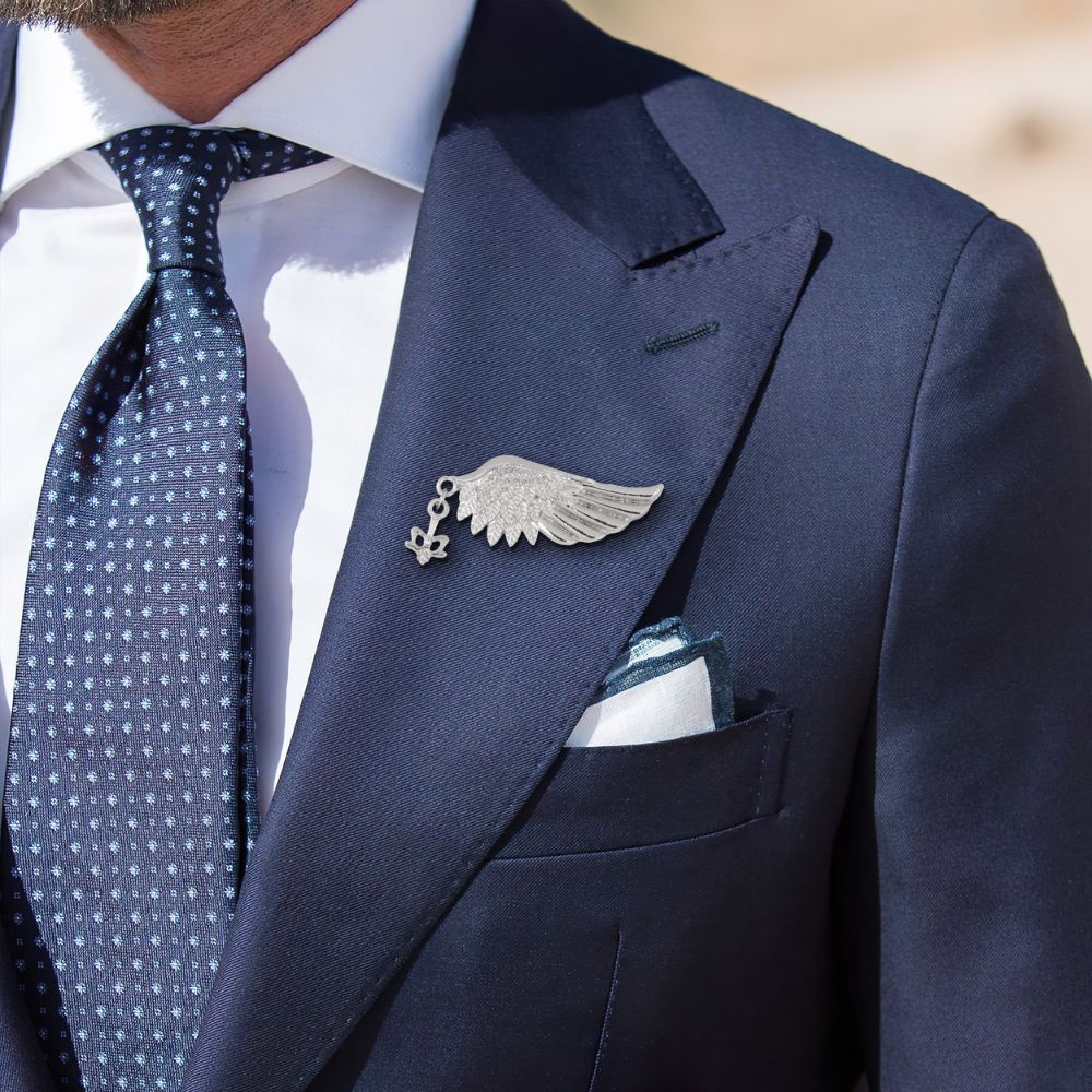 Oxidised Silver Wings Metal Brass Lapel Pin for Men