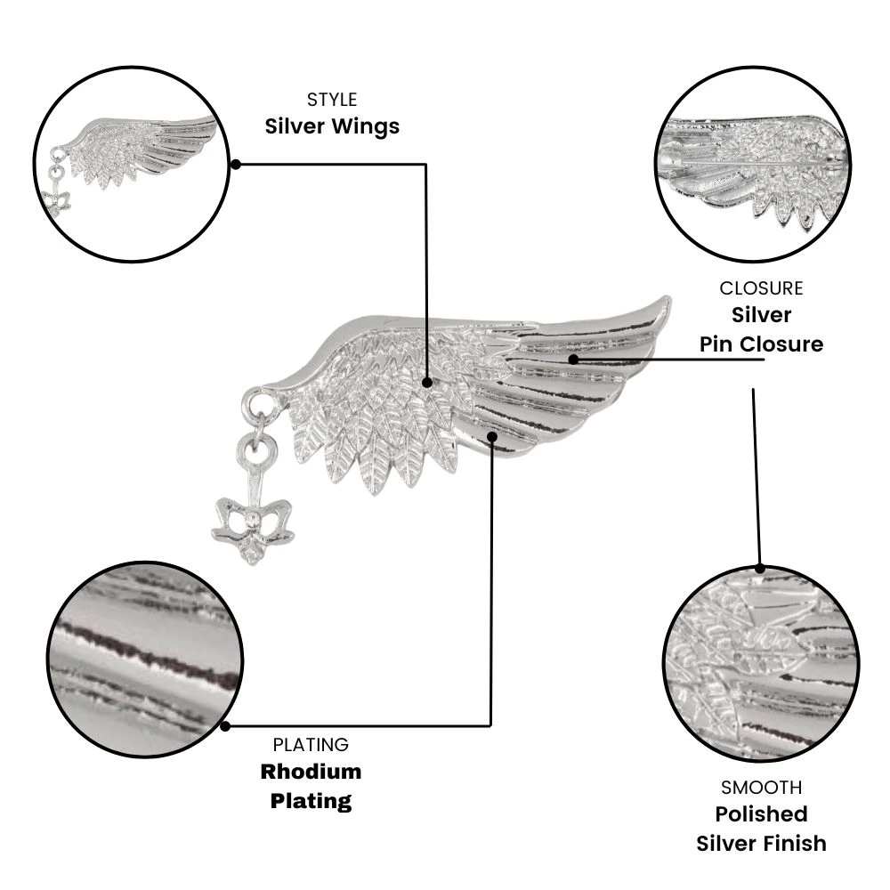 Oxidised Silver Wings Metal Brass Lapel Pin for Men