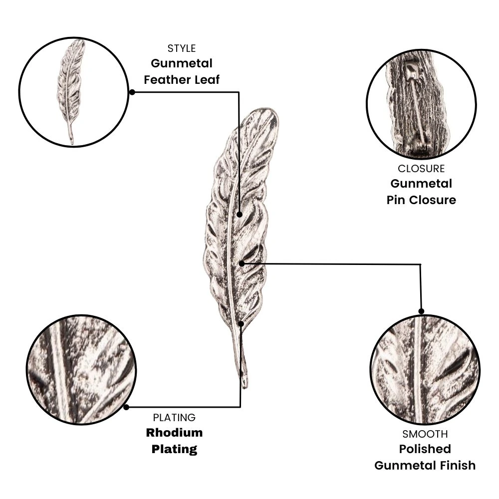 Gunmetal Feather Leaf Metal Brass Lapel Pin for Men
