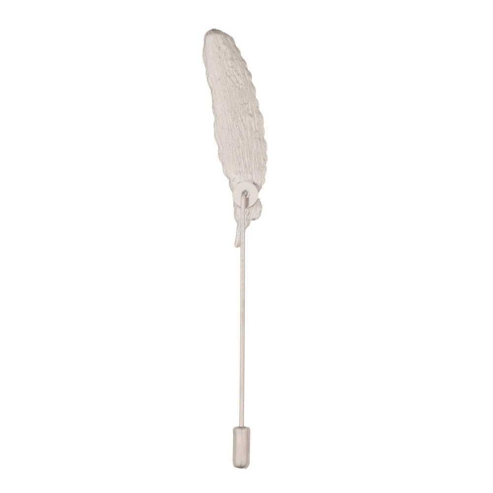 Silver Funky Feather Leaf Metal Brass Lapel Pin for Men