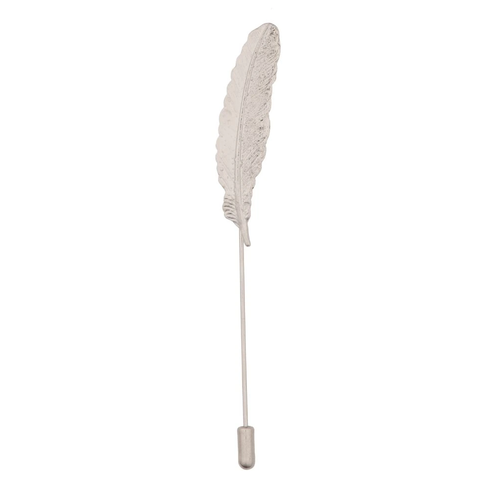 Silver Funky Feather Leaf Metal Brass Lapel Pin for Men