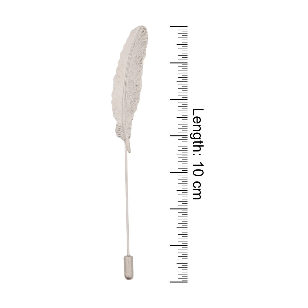 Silver Funky Feather Leaf Metal Brass Lapel Pin for Men