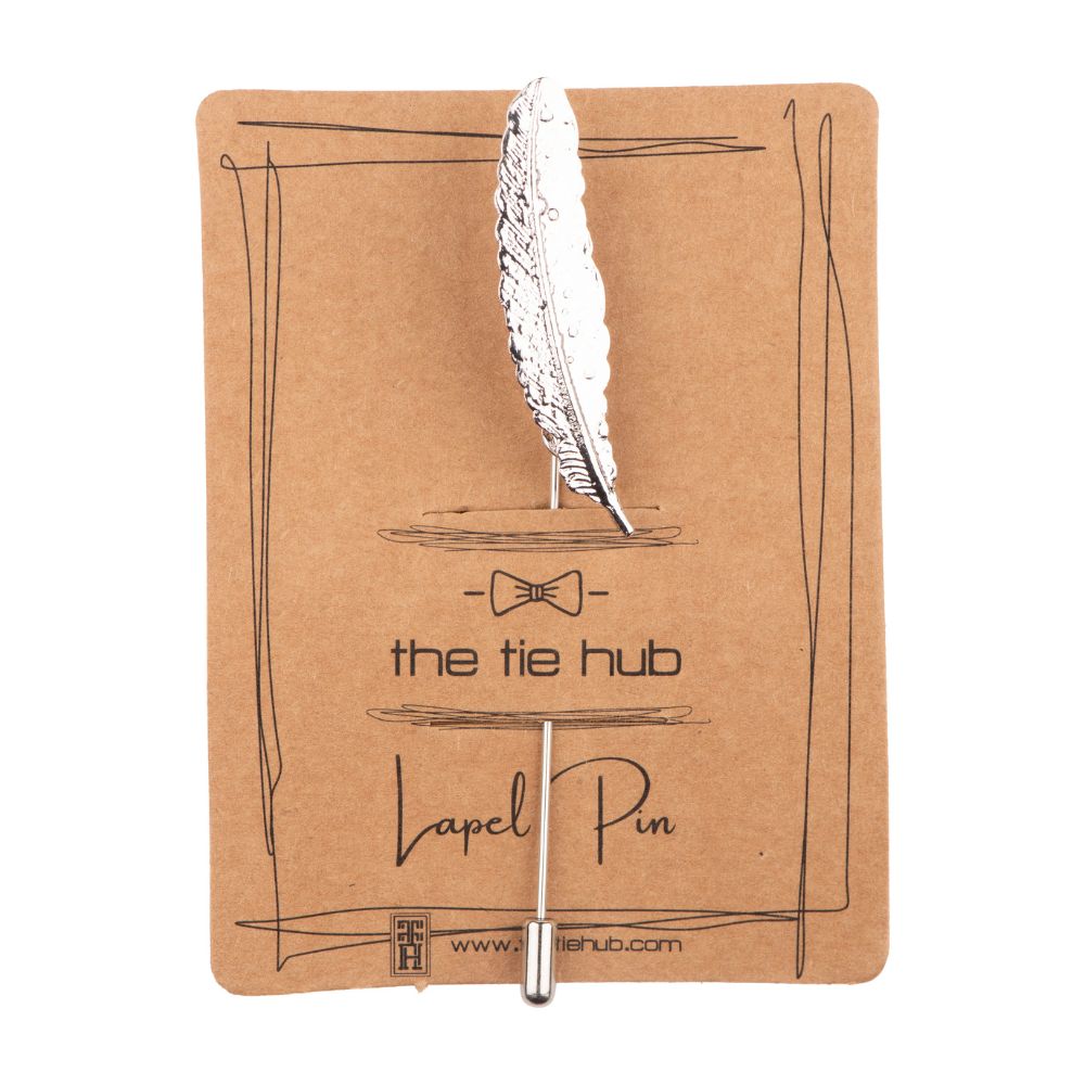 Silver Funky Feather Leaf Metal Brass Lapel Pin for Men