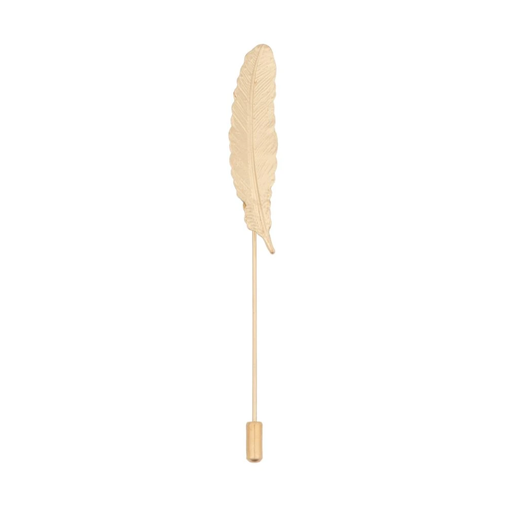 Gold Funky Feather Leaf Metal Brass Lapel Pin for Men