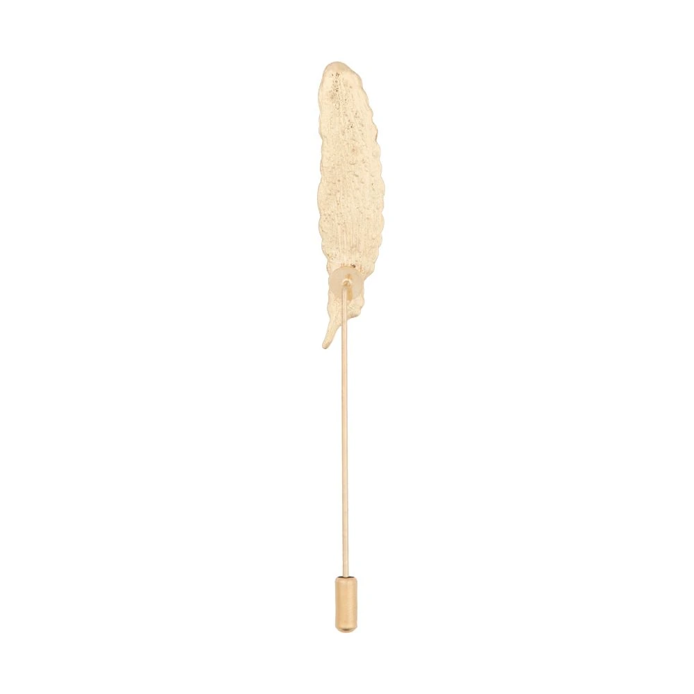Gold Funky Feather Leaf Metal Brass Lapel Pin for Men