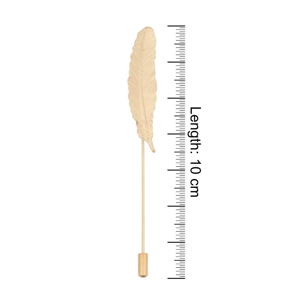 Gold Funky Feather Leaf Metal Brass Lapel Pin for Men