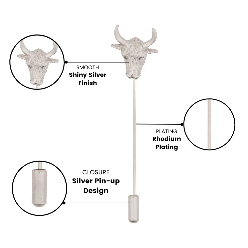 Bull Head Silver Metal Brass Lapel Pin for Men