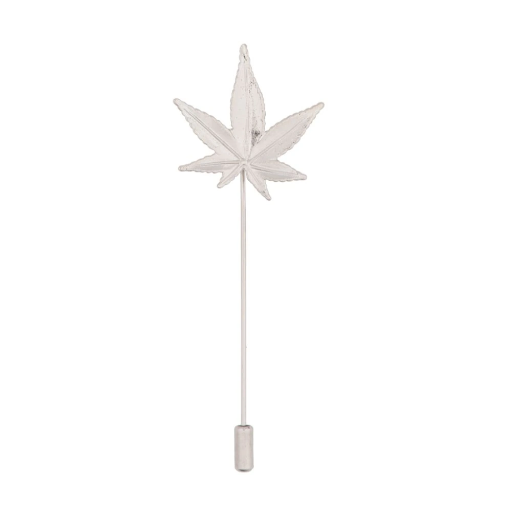 Silver Indica Leaf Metal Brass Lapel Pin for Men