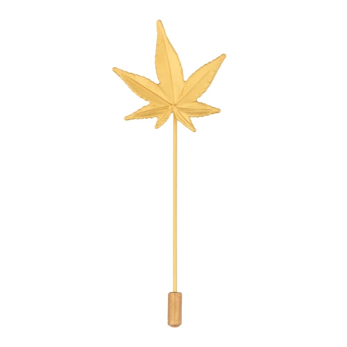 Gold Indica Leaf Metal Brass Lapel Pin for Men