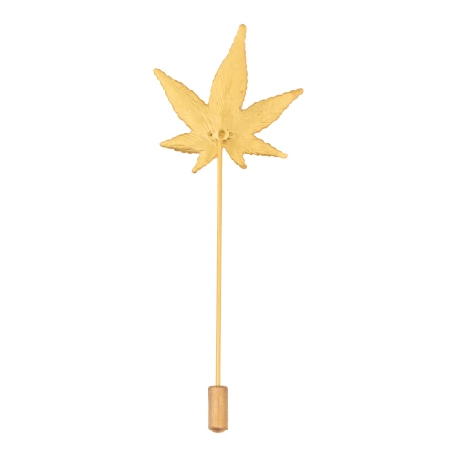 Gold Indica Leaf Metal Brass Lapel Pin for Men