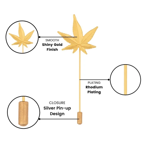 Gold Indica Leaf Metal Brass Lapel Pin for Men