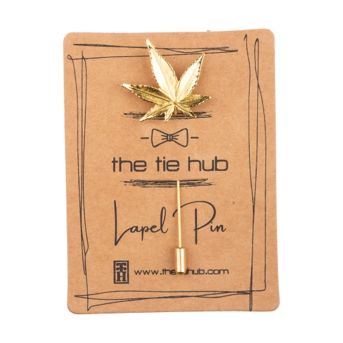 Gold Indica Leaf Metal Brass Lapel Pin for Men