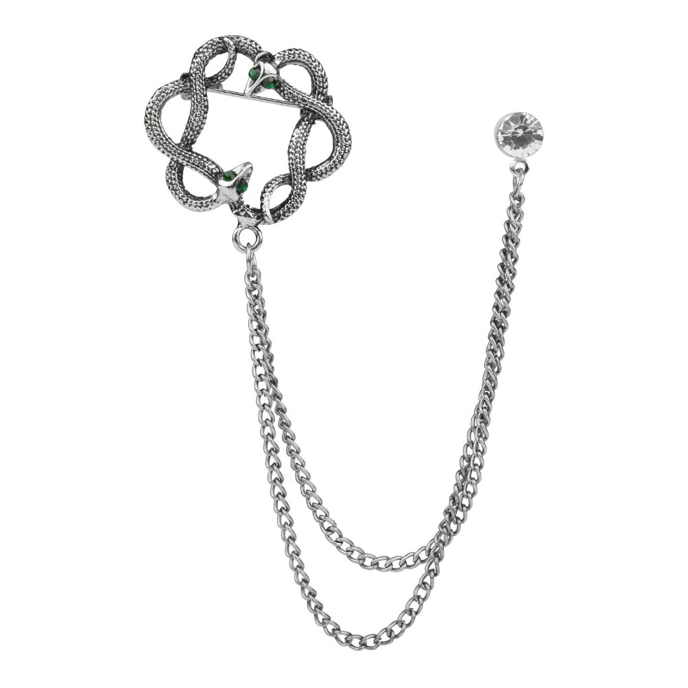 Silver Snake Round Chain Brass Lapel Pin for Men