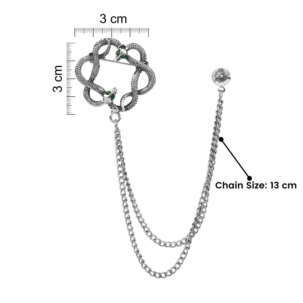 Silver Snake Round Chain Brass Lapel Pin for Men