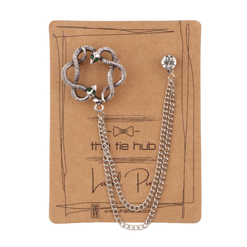 Silver Snake Round Chain Brass Lapel Pin for Men