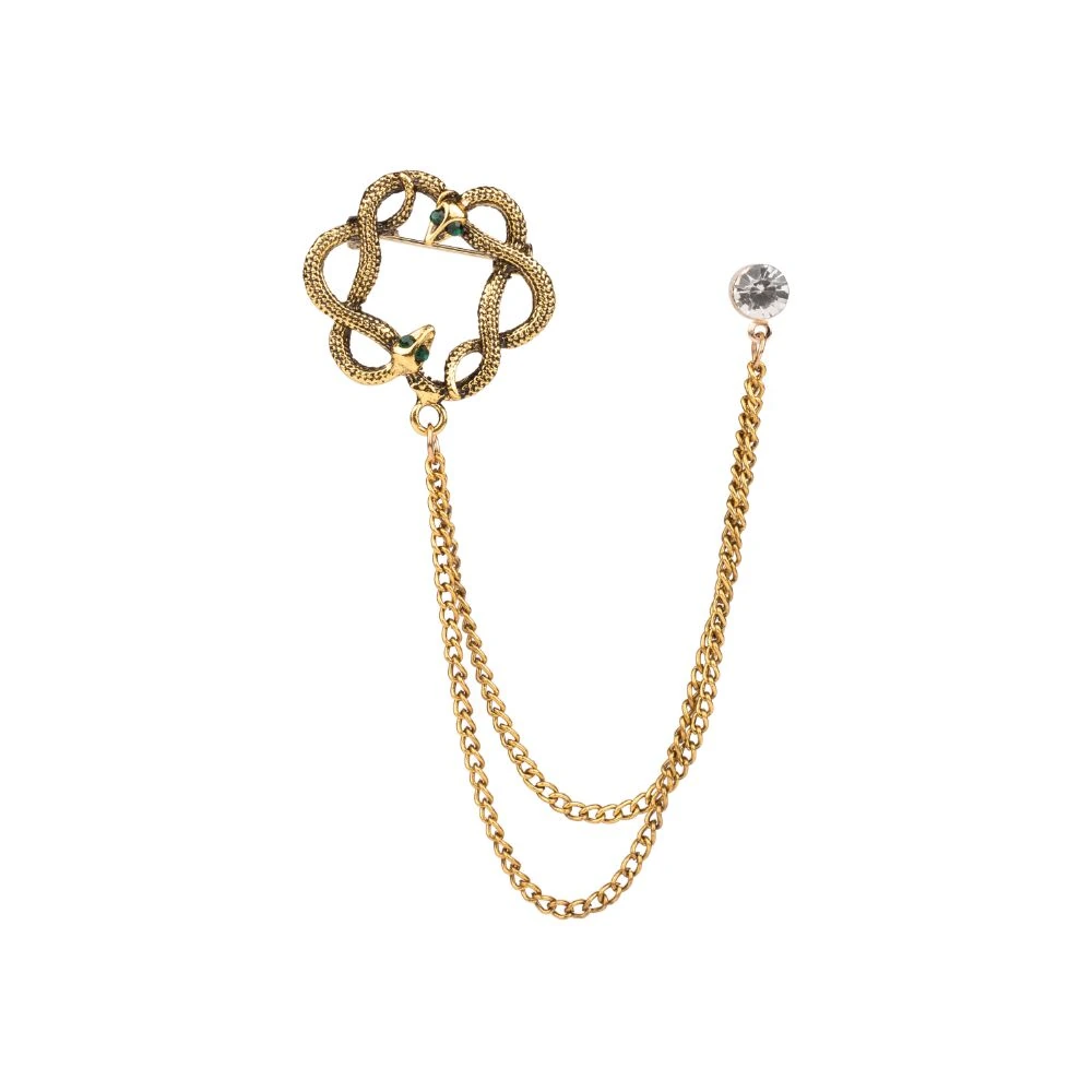 Gold Snake Round Chain Brass Lapel Pin for Men