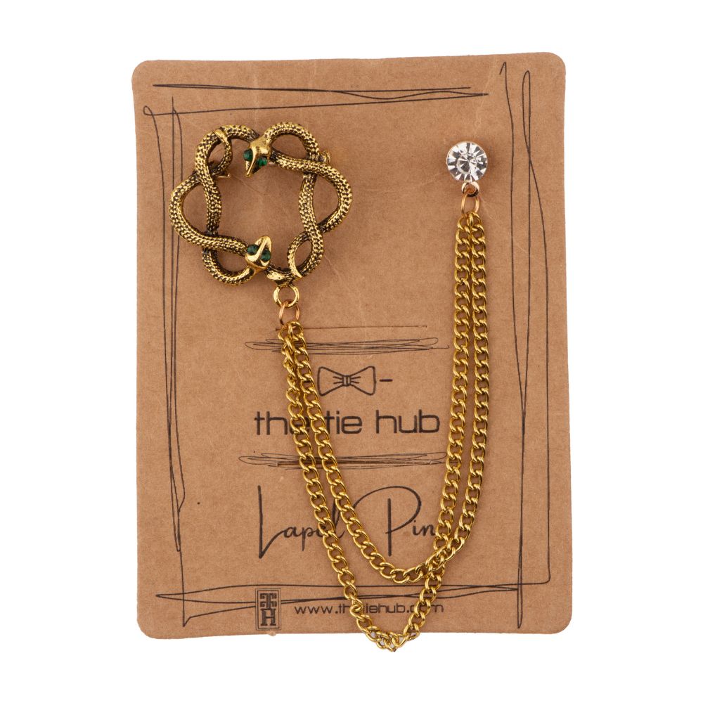 Gold Snake Round Chain Brass Lapel Pin for Men