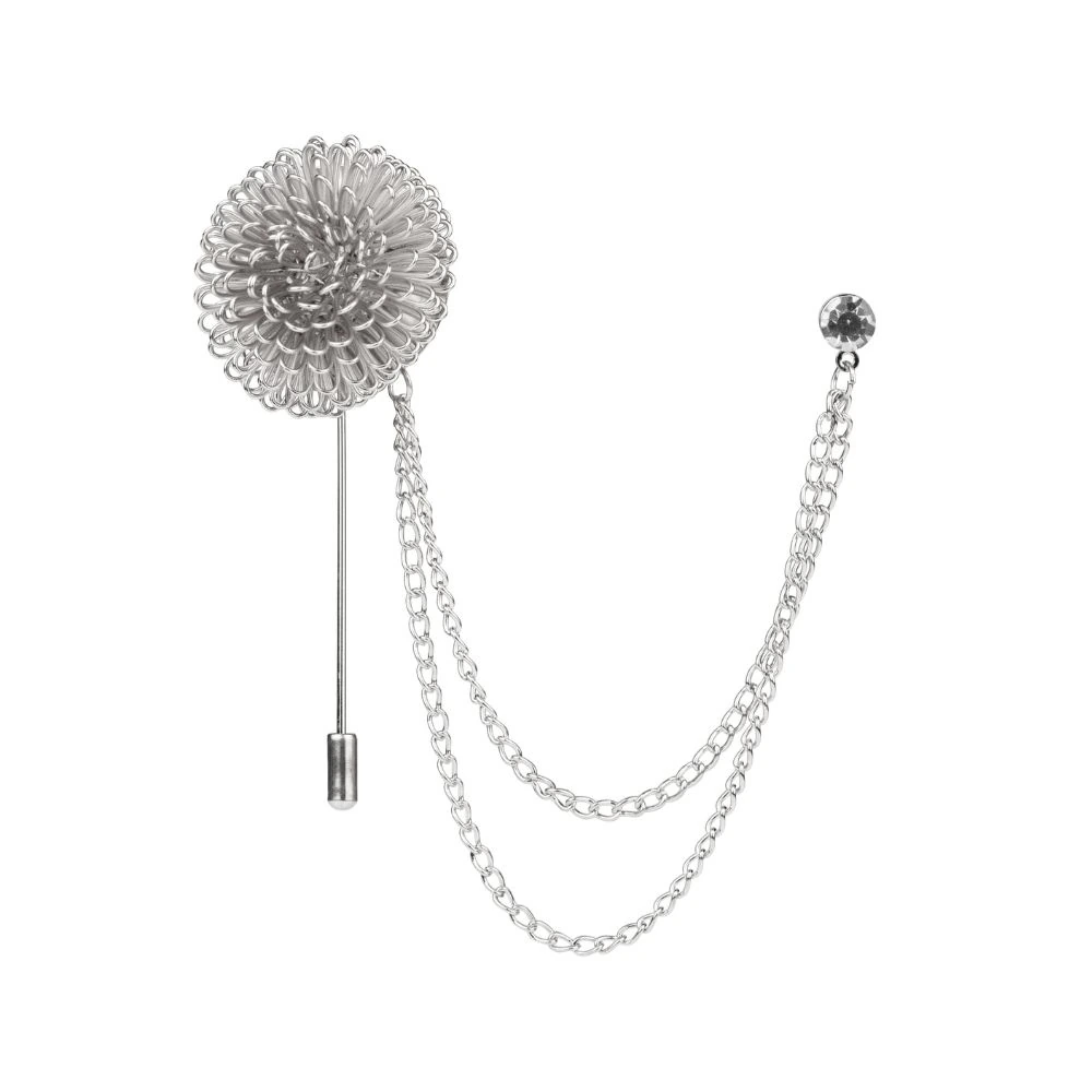 Silver Dahlia Flower with Chain Brass Lapel Pin for Men