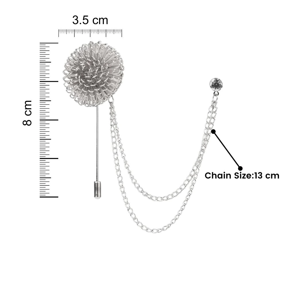 Silver Dahlia Flower with Chain Brass Lapel Pin for Men