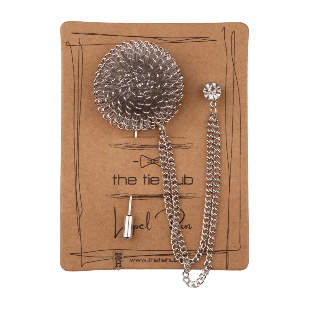 Silver Dahlia Flower with Chain Brass Lapel Pin for Men