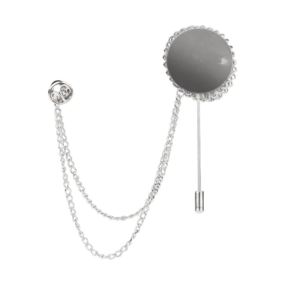 Silver Dahlia Flower with Chain Brass Lapel Pin for Men