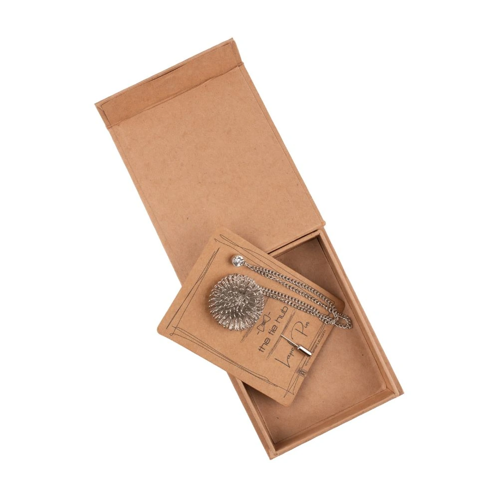 Silver Dahlia Flower with Chain Brass Lapel Pin for Men