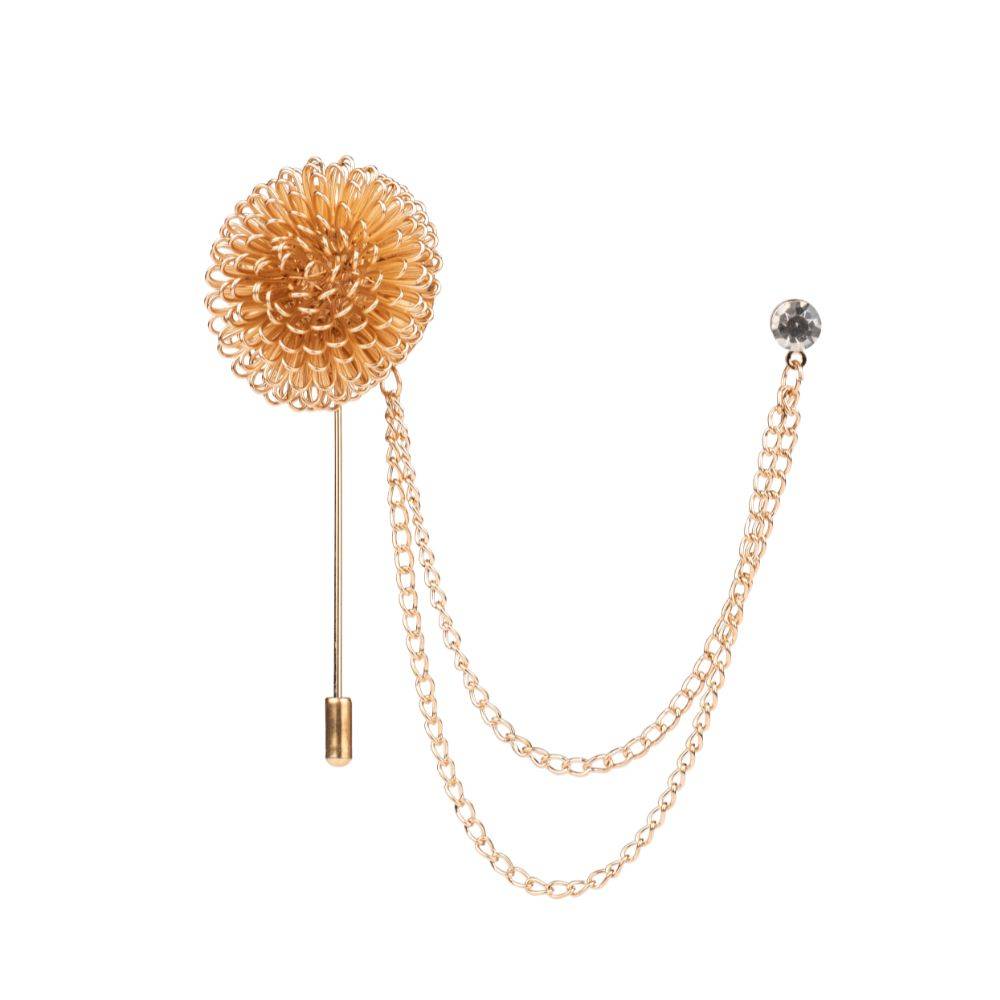 Gold Dahlia Flower with Chain Brass Lapel Pin for Men