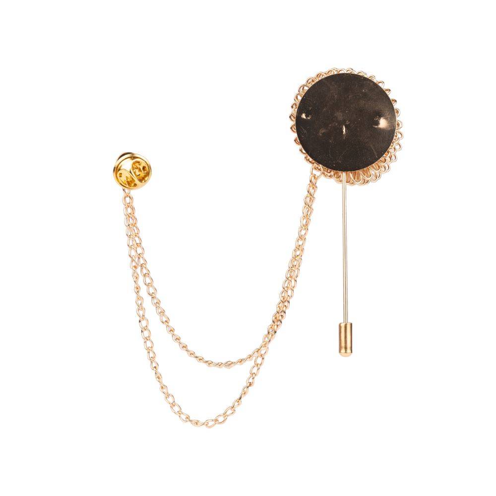 Gold Dahlia Flower with Chain Brass Lapel Pin for Men