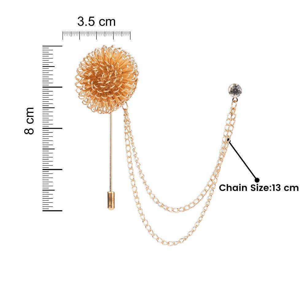 Gold Dahlia Flower with Chain Brass Lapel Pin for Men