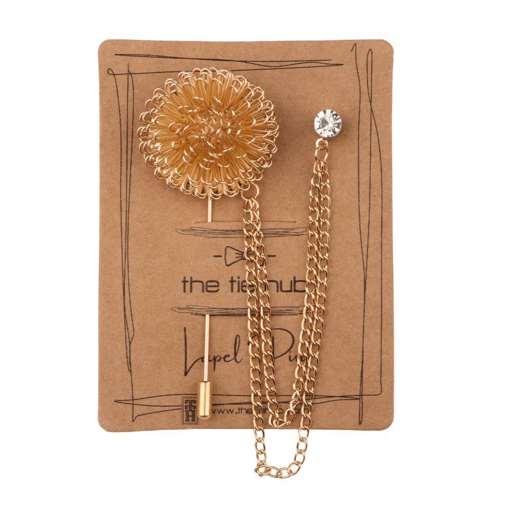 Gold Dahlia Flower with Chain Brass Lapel Pin for Men