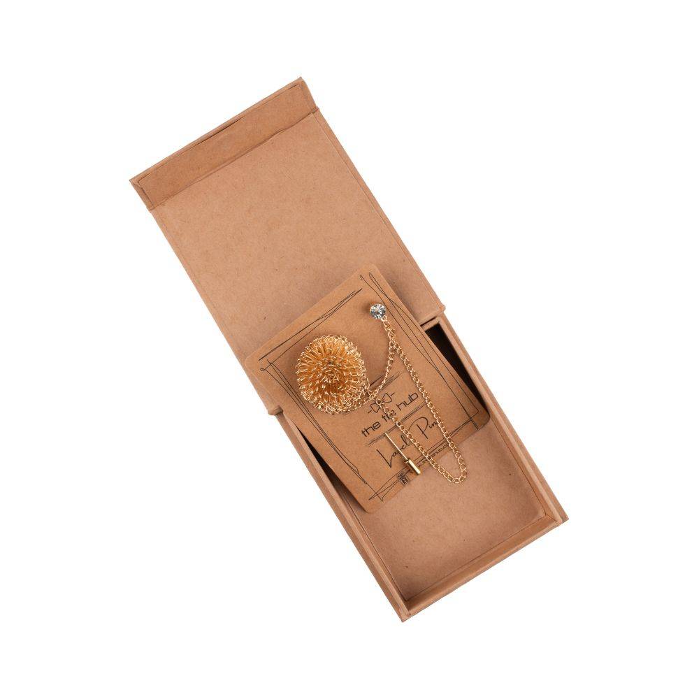 Gold Dahlia Flower with Chain Brass Lapel Pin for Men