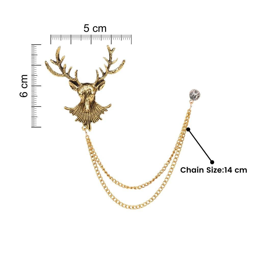 Gold Deer Head Chain Lapel Pin Brass Lapel Pin for Men