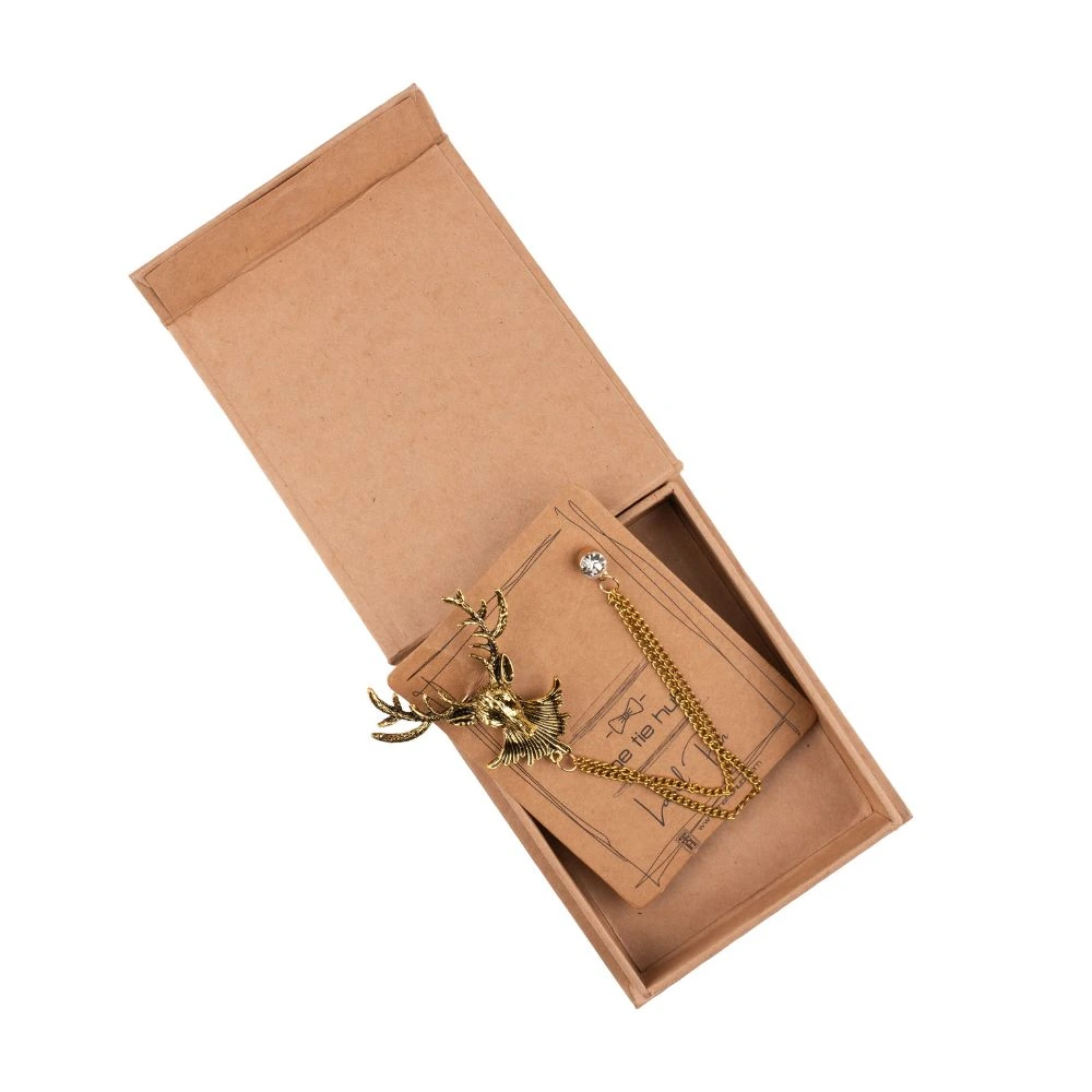 Gold Deer Head Chain Lapel Pin Brass Lapel Pin for Men
