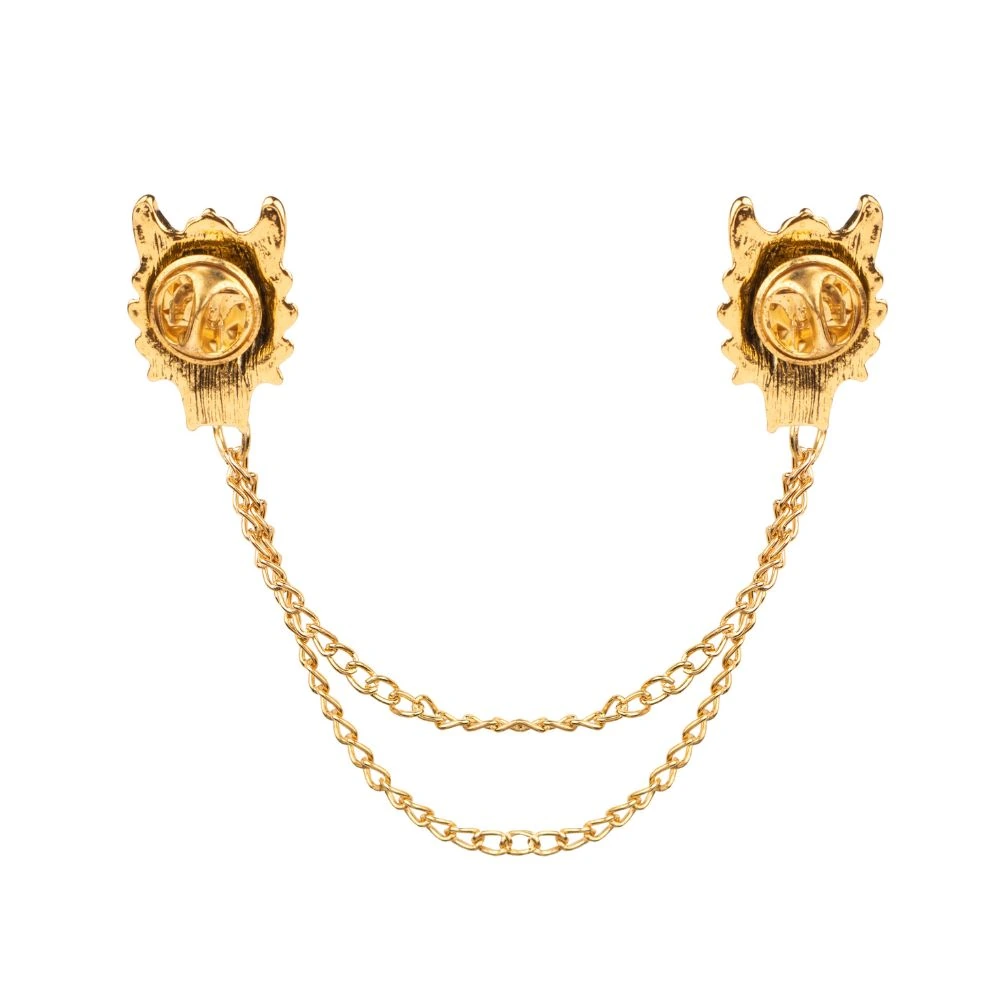 Gold Wolf Head Chain Brass Lapel Pin for Men