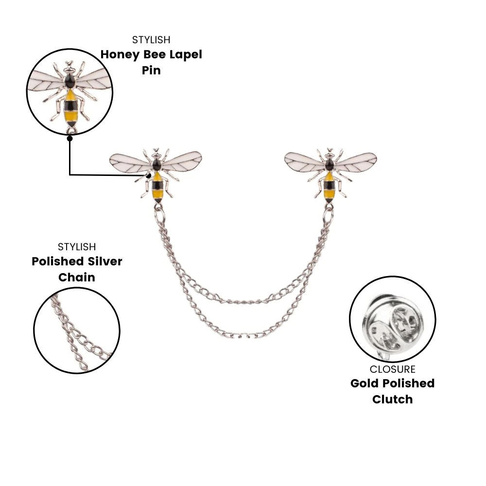 Honey Bee Chain Brass Lapel Pin for Men